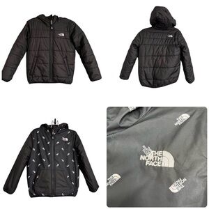 The North Face Toddler Reversible Puffer Jacket black white logo hooded coat 5-6